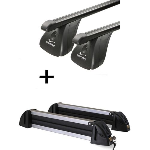 Dachträger VDP Stahl + Skiträger / Snowboardträger / Skihalter Alu 4 Paar Ski kompatibel mit Opel Vectra C 4 Türer 2002-2008