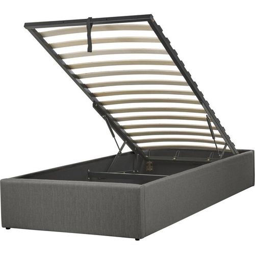 BELIANI Polsterbett Dunkelgrau Stoffbezug mit Lattenrost 90 x 200 cm Hochklappbar Bettkasten Skandi Modern Einzelbett Schlafzimmer Ausstattung
