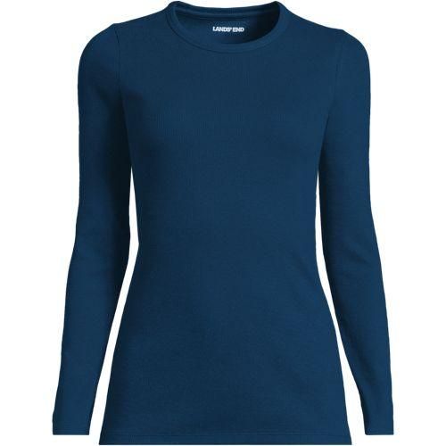 Langarmshirt aus mikrofeinem Baumwollripp, Damen,  Blau, Baumwolle/Elasthan, by Lands' End