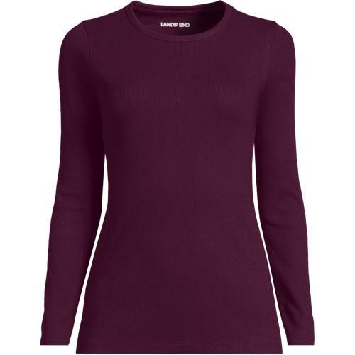 Langarmshirt aus mikrofeinem Baumwollripp, Damen,  Lila, Baumwolle/Elasthan, by Lands' End