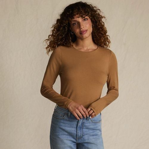 Shirt aus Baumwolle/Modal-Mix mit Rundausschnitt, Damen,  Beige, Baumwolle Modal, by Lands' End
