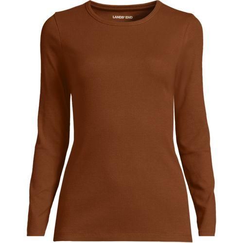 Langarmshirt aus mikrofeinem Baumwollripp, Damen,  Orange, Baumwolle/Elasthan, by Lands' End