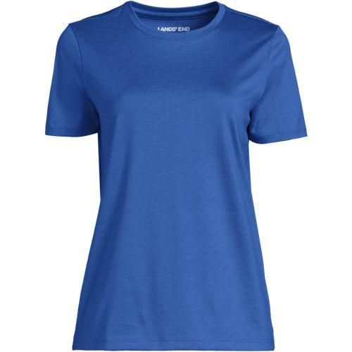 Supima Kurzarm-Shirt mit rundem Ausschnitt, Damen,  Blau, Baumwolle, by Lands' End