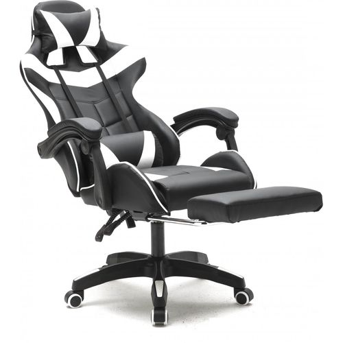 Gaming Stuhl mit Fußstütze Cyclone Teenager - Bürostuhl - Racing Gaming Stuhl - Weiß Schwarz