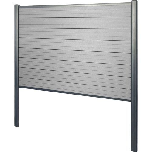 WPC-Sichtschutz Sarthe, Zaun Windschutz, Alu-Pfosten zum Einbetonieren Basiselement, 190cm grau