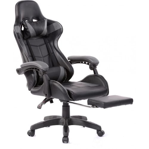Gaming Stuhl mit Fußstütze Cyclone Teenager - Bürostuhl - Racing Gaming Stuhl - grau schwarz