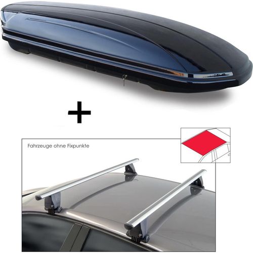 Dachbox VDPMAA580 580 Liter abschließbar schwarz + Dachträger VDP Delta kompatibel mit für Kia Rio (YB) Hatchback (5 Türer) ab 2017