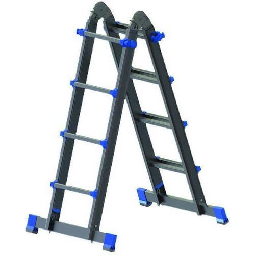 PROTEC.class PATLT43 Alu-Teleskopleiter, 4 x 3 Sprossen, mit zwei Traversen