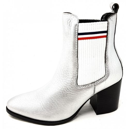 Tommy Hilfiger Damen SOCK SHINY MID HEEL CHELSEA BOOT Stiefeletten Silber #9