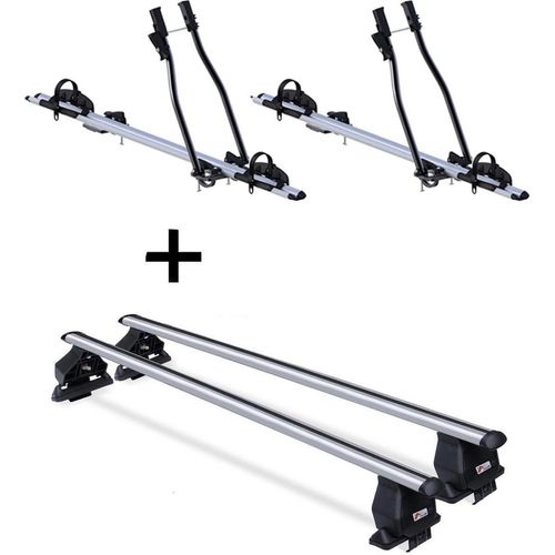 2x Fahrradträger SAGITTAR + Dachträger Menabo Tema kompatibel mit Tata Indica (4Türer) ab 2007