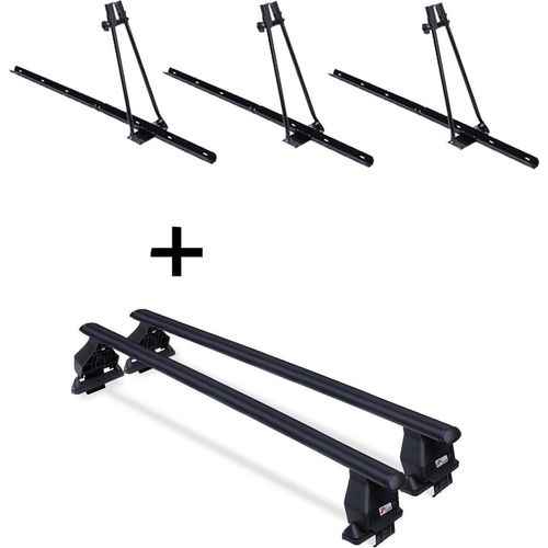3x Fahrradträger ORION + Dachträger Menabo Tema Stahl kompatibel mit Peugeot 107 (5Türer) 2005-2014