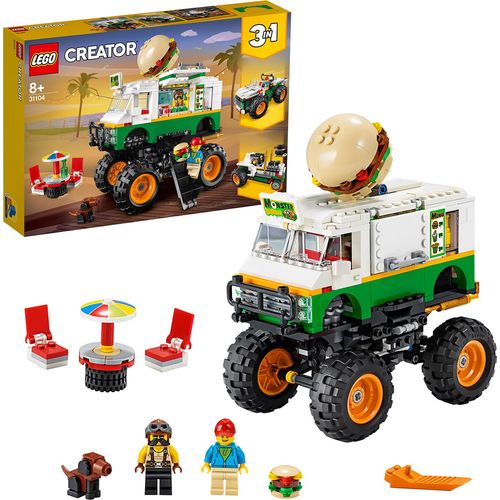 LEGO 31104 Creator 3in1 Burger-Monster-Truck, Geländewagen oder Traktor, Spielzeug, verschiedene Fahrzeuge als Konstruktionsspielzeug