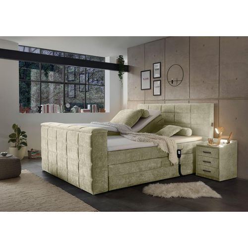 Denver Boxspringbett 180x200cm Schlamm inkl. Motor & motorisierte TV-Halterung, Ausführung:Variante 1