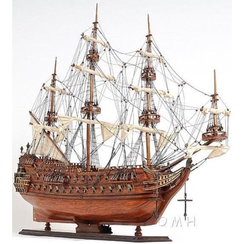 Casa Padrino Luxus Flaggschiff Zeven Provincien mit Massivholz Ständer Braun 93,2 x 29,8 x H. 80,5 cm - Handgefertigtes Deko Schiff Holzschiff Segelschiff