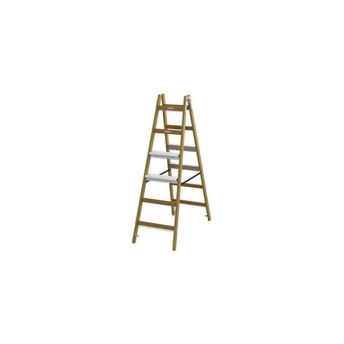 PROTEC.class PHSSLASB26 Holz-Sprossen-Stehleiter + Alu-Aufsetzstufen beidseitig, 2x6