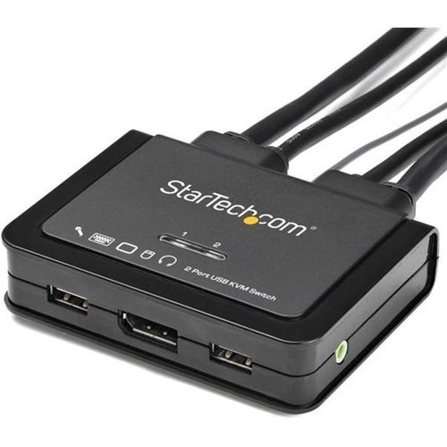 StarTech.com 2-Port USB DisplayPort KVM Switch - 4K 60 Hz - UHD DP 1.2 USB-KVM Umschalter mit 1,2 m Kabel & Audio - Bus-powered & remote switching - OS unabhängig - MacBook ThinkPad (SV211DPUA4K)