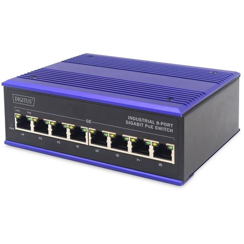 DIGITUS 8 Port Gigabit Ethernet Netzwerk PoE Switch, Industrial, Unmanaged