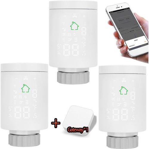 3X Tuya ZIGBEE3.0 Smart Heizkörperthermostat Thermostatventil Programmierbares Heizkoerperventil APP-Steuerung Sprachsteuerung Kompatibel mit Alexa Fensteroeffnungserkennung+Gateway