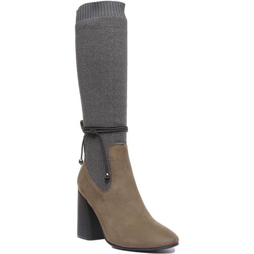 JUST REESS Holly Damenstiefel aus Nubukleder mit Blockabsatz und Socke Olive – 7 UK / Olive