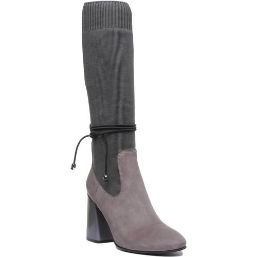 JUST REESS Holly Damenstiefel aus Nubukleder mit Blockabsatz und Socke Grau – 6 UK / Grau