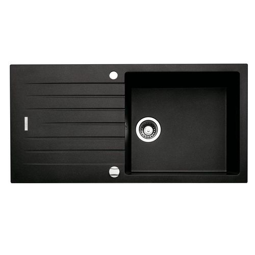 NABER Spüle ANGOLA 100L in NERO mit Drehexcentergarnitur verchromt / Auflagespüle / Einzelbecken / 60 cm Schrankbreite