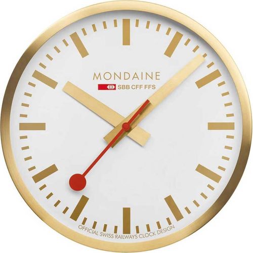 Mondaine A995.CLOCK.17SBG goldene Wand-, Bahnhofsuhr 40 cm aus Aluminium