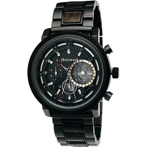 Holzwerk BRAMSCHE Herren Edelstahl & Holz Uhr Chronograph mit Datum, schwarz