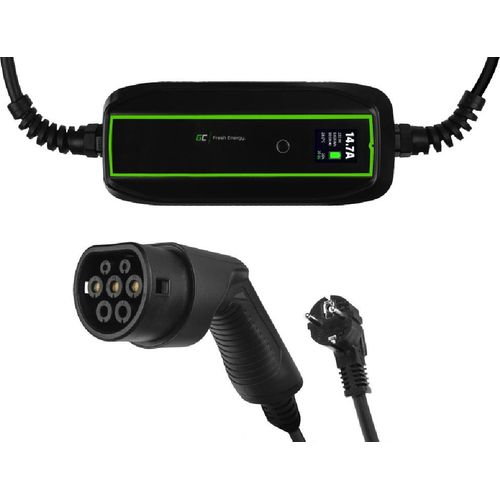 Green Cell® GC Type 2 Tragbares Ladekabel für EV Elektroautos PHEV Ladebox 10/16A | Ladegerät Typ 2 auf Schuko | 3,6kW | 6.5 m / 21 ft | Kompatibel mit Tesla Model S / 3 / X/Y, ZOE, i3, ID.3, I-Pace