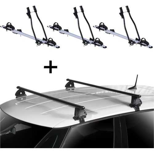 3x Fahrradträger SAGITTAR + Dachträger VDP EVO Stahl kompatibel mit Fiat 500 3 Türer ab 2007