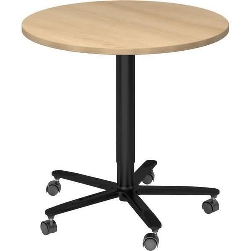 Beistelltisch Säulenhubtisch Besprechungstisch schwarz 80 cm Durchmesser E = Eiche-mit Rollen