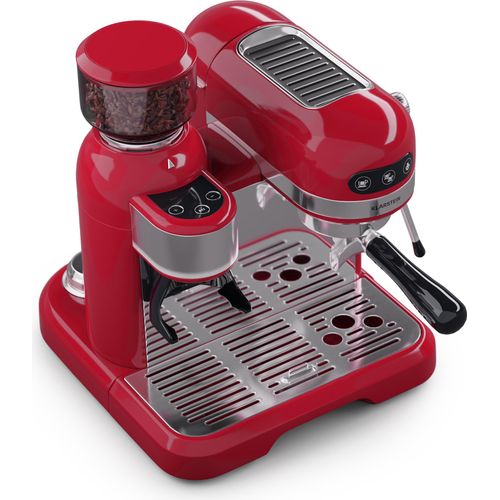 Klarstein Espresso Siebträgermaschine mit Milchaufschäumer & Mahlwerk, 1,4L Retro Mini-Espressomaschine mit Siebträger, 1550 W Kaffeemaschine Klein, ThermoBlock Kaffeemaschine für Cappuccino