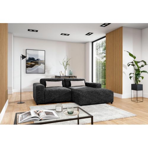 Ecksofa Designersofa ROMY XS in Stoff Enjoy Me Schwarz Ottomane Rechts
