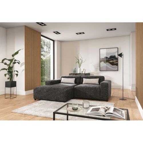 Ecksofa Designersofa ROMY XS in Stoff Enjoy Me Grafit Ottomane Links