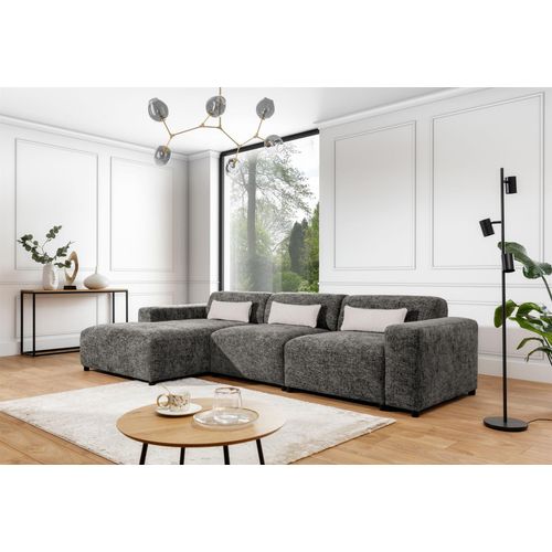 Ecksofa Designersofa ROMY MAX in Stoff Enjoy Me Taupe Ottomane Links