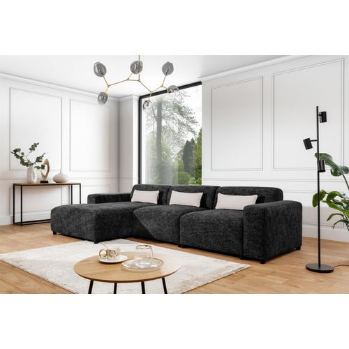 Ecksofa Designersofa ROMY MAX in Stoff Enjoy Me Schwarz Ottomane Links