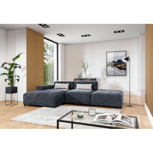 Ecksofa Designersofa ROMY in Stoff Enjoy Me Blau Ottomane Links