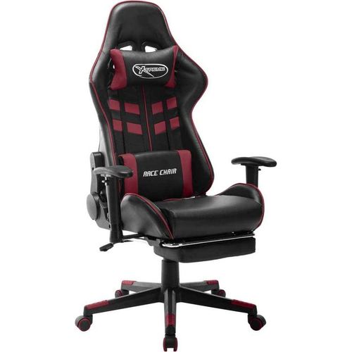 Gaming-Stuhl mit Fußstütze Schwarz und Weinrot Kunstleder