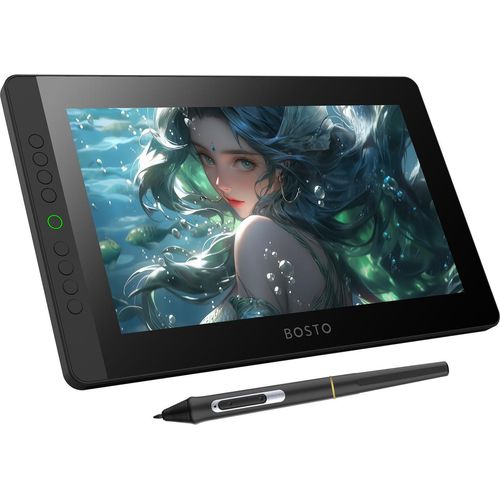 BOSTO BT-13HDK Tragbares Grafik-Zeichentablett, 13,3-Zoll-H-IPS-LED-Bildschirm, blendfreies digitales Kunst-Zeichenpad, 16K-Druckstufe, batterieloser Stift, passive Technologie, 8 anpassbare Tastenkombinationen, kompatibel mit Windows, Mac und Android, zum Zeichnen von Designs fuer Kinder und Erwachsene