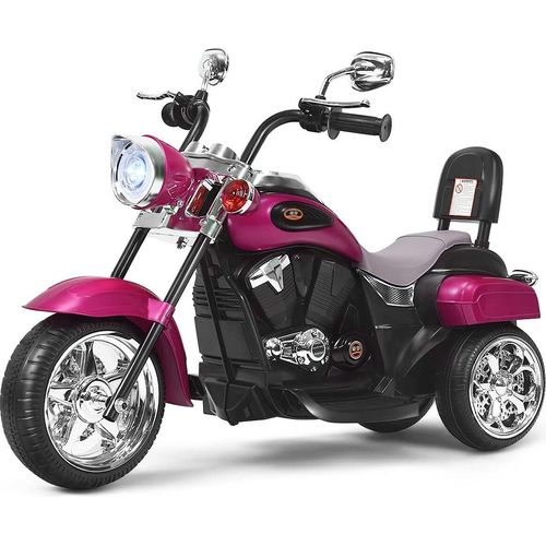 COSTWAY 6V Elektro Motorrad Kinder mit verstellbaren Scheinwerfer, Dreirad Elektromotorrad mit Sound, Hupe, Rückspiegel, Pedale, Geschwindigkeit 2,5-3 km/h (Rosa)