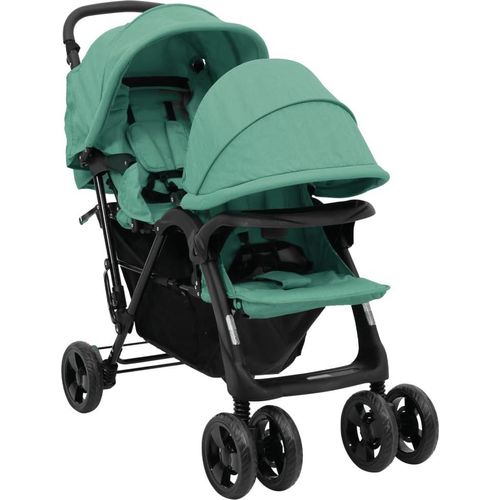 Möbel Tandem-Zwillingskinderwagen Grün Stahl - Kombikinderwagen 10352