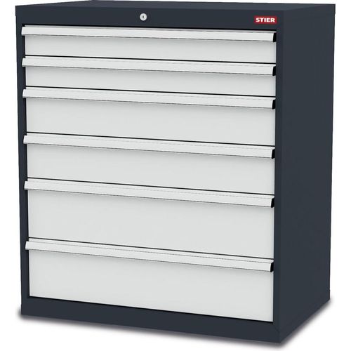 STIER Schubladenschrank mit 6 Schubladen BxTxH 900x575x1020 mm RAL 7016 / RAL 7035