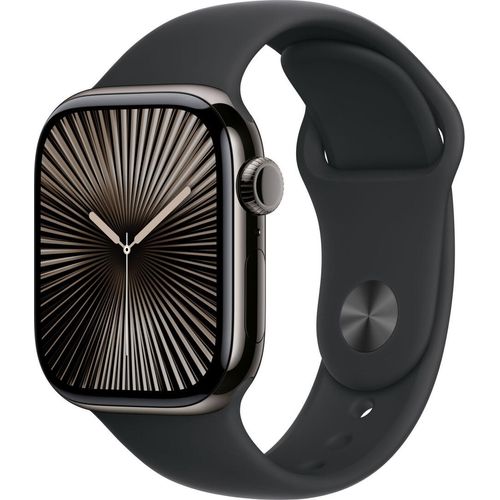 Apple Watch Series 10 GPS + Mobilfunk 42mm Titanium Slate mit schwarzem Sportband S/M
