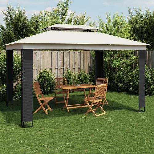Pavillon mit Doppeldach Creme 3,94x2,96 m Stahl, Pavillons & Partyzelte 2024 Neu DesignMöbel