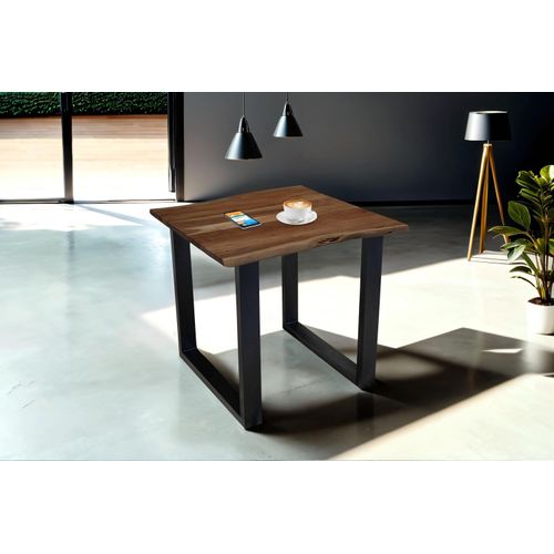 Esstisch Baumkante massiv Akazie nussbaum 80 x 80 schwarz MUNDRA