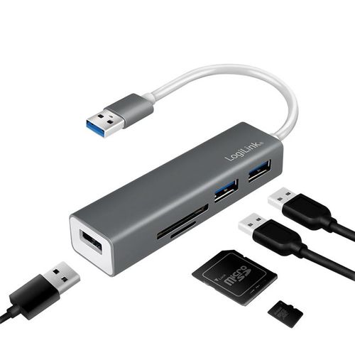 LogiLink USB 3.0 Hub + Kartenleser 3-Port grau