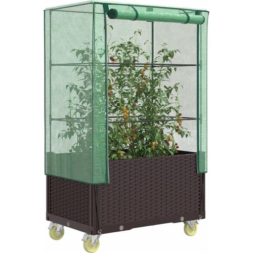 Hochbeet mit Aufsatz und Rollen Rattan-Optik 80x50x182 cm
