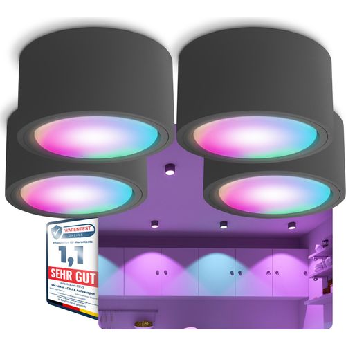 SSC-LUXon 4 Stück CELI-X Aufbauspot flach mit LED Leuchtmittel kompatibel mit Alexa, Siri & Google - Spot mit Smart LED RGB+W GX53