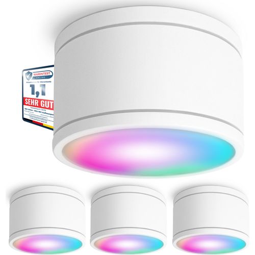 SSC-LUXon 4er Set CELI-WX Aufbauspot IP44 weiss flach mit LED GX53 Lampe kompatibel mit Alexa, Siri & Google - Strahler WLAN Smart RGBW