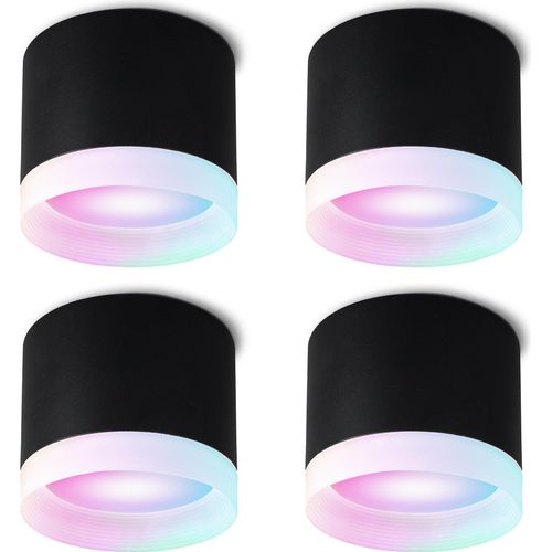 SSC-LUXon VORA Deckenspot flach 4er Set kompatibel mit Alexa, Siri & Google - Aufbaustrahler innen schwarz mit Smart LED GX53 RGBW