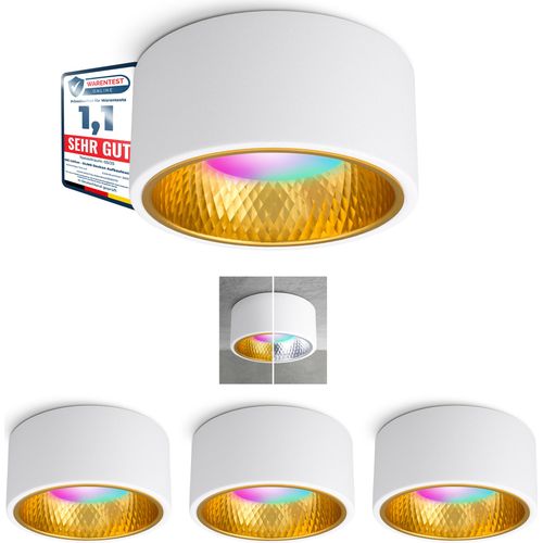 SSC-LUXon OLINO Aufbaustrahler 4er Set weiß gold kompatibel mit Alexa, Siri & Google - Spot flach mit Smart LED RGB+W GX53